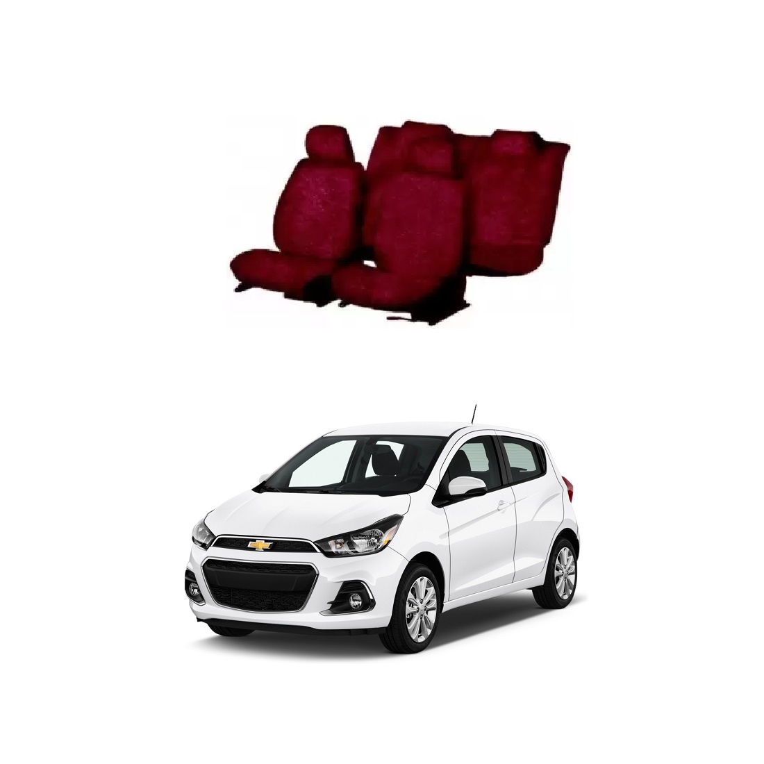 Cotton Towel Car Seat Cover for Chevrolet Spark (Maroon)